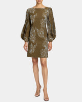 ARANA Shift Jacquard Dress with Pleated Bishop Sleeves
