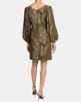 ARANA Shift Jacquard Dress with Pleated Bishop Sleeves