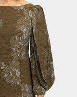 ARANA Shift Jacquard Dress with Pleated Bishop Sleeves