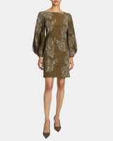ARANA Shift Jacquard Dress with Pleated Bishop Sleeves