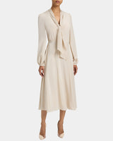 JENN Silk Midi Dress with Drop Neck Tie