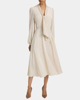JENN Silk Midi Dress with Drop Neck Tie