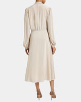 JENN Silk Midi Dress with Drop Neck Tie