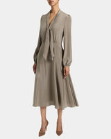 JENN Silk Midi Dress with Drop Neck Tie