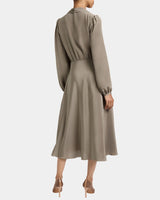 JENN Silk Midi Dress with Drop Neck Tie