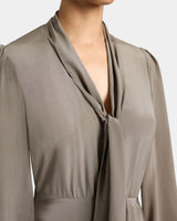 JENN Silk Midi Dress with Drop Neck Tie