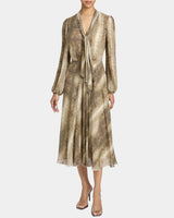 JENN Midi Dress with Drop Neck Tie in Printed Georgette