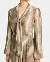 JENN Midi Dress with Drop Neck Tie in Printed Georgette