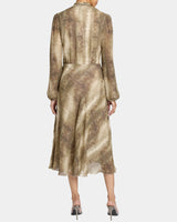 JENN Midi Dress with Drop Neck Tie in Printed Georgette