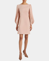 ARANA Shift Dress with Pleated Bishop Sleeves in Stretch Crepe