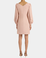 ARANA Shift Dress with Pleated Bishop Sleeves in Stretch Crepe