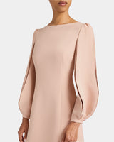 ARANA Shift Dress with Pleated Bishop Sleeves in Stretch Crepe