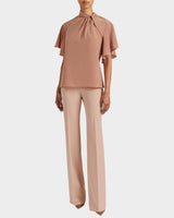 JOYCE Silk Mock Neck Blouse with Short Cape Sleeves