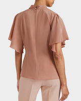 JOYCE Silk Mock Neck Blouse with Short Cape Sleeves