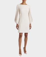 ARANA Shift Dress with Pleated Bishop Sleeves in Stretch Crepe