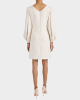 ARANA Shift Dress with Pleated Bishop Sleeves in Stretch Crepe