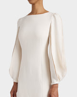 ARANA Shift Dress with Pleated Bishop Sleeves in Stretch Crepe