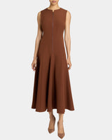 SUNNY Sleeveless Midi Dress with Front Zipper in Stretch Crepe
