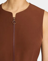SUNNY Sleeveless Midi Dress with Front Zipper in Stretch Crepe