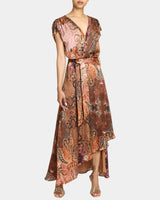 FALLON Midi Dress with Hi-Lo Skirt in Printed Charmeuse