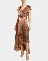 FALLON Midi Dress with Hi-Lo Skirt in Printed Charmeuse
