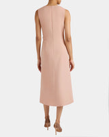 URSA Sleeveless Faux Wrap Dress with Metal Buckle in Stretch Crepe