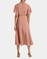 NIKI Silk Mock Neck Midi Dress with Short Cape Sleeves