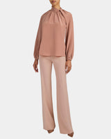 DAKOTA Silk Mock Neck Blouse with Long Lantern Sleeves