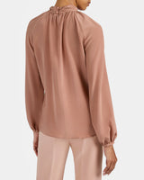 DAKOTA Silk Mock Neck Blouse with Long Lantern Sleeves