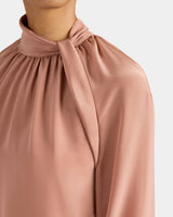 DAKOTA Silk Mock Neck Blouse with Long Lantern Sleeves