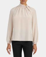 DAKOTA Silk Mock Neck Blouse with Long Lantern Sleeves