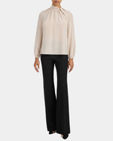 DAKOTA Silk Mock Neck Blouse with Long Lantern Sleeves