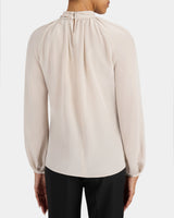 DAKOTA Silk Mock Neck Blouse with Long Lantern Sleeves