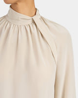 DAKOTA Silk Mock Neck Blouse with Long Lantern Sleeves