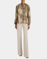 DAKOTA Mock Neck Printed Blouse with Long Lantern Sleeves