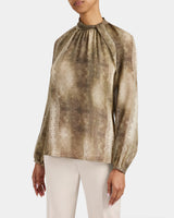 DAKOTA Mock Neck Printed Blouse with Long Lantern Sleeves