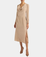 PIPER Long Sleeve Cowl Neck Silk Dress