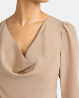 PIPER Long Sleeve Cowl Neck Silk Dress