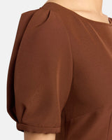 DASIA Sheath Dress with Short Puff Sleeves in Soft Stretch Crepe