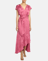 FALLON Midi Dress with Hi-Lo Skirt in Tonal Floral Jacquard