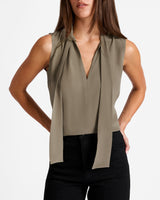TECA Silk Sleeveless Tie Neck Blouse