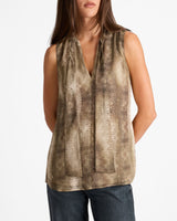 TECA Sleeveless Tie Neck Blouse in Animal Printed Georgette