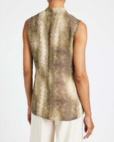 TECA Sleeveless Tie Neck Blouse in Animal Printed Georgette