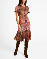 GRAZIA Flutter Sleeve Sheath Dress in Printed Charmeuse