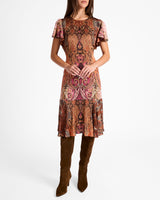 GRAZIA Flutter Sleeve Sheath Dress in Printed Charmeuse