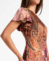 GRAZIA Flutter Sleeve Sheath Dress in Printed Charmeuse
