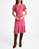 GRAZIA Flutter Sleeve Sheath Dress in Floral Jacquard