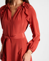 JAYDA Silk Long Sleeve Ruffle Dress