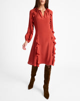 JAYDA Silk Long Sleeve Ruffle Dress