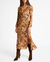 PIPER Long Sleeve Cowl Neck Dress in Floral Crepe